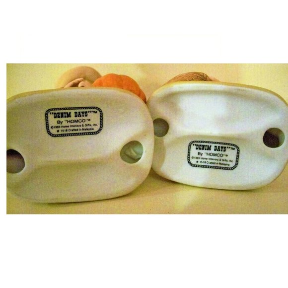 Home Interiors Denim Days Boy Girl / Pumpkins Fall Basket Wearing Overalls HOMCO - Picture 4 of 4